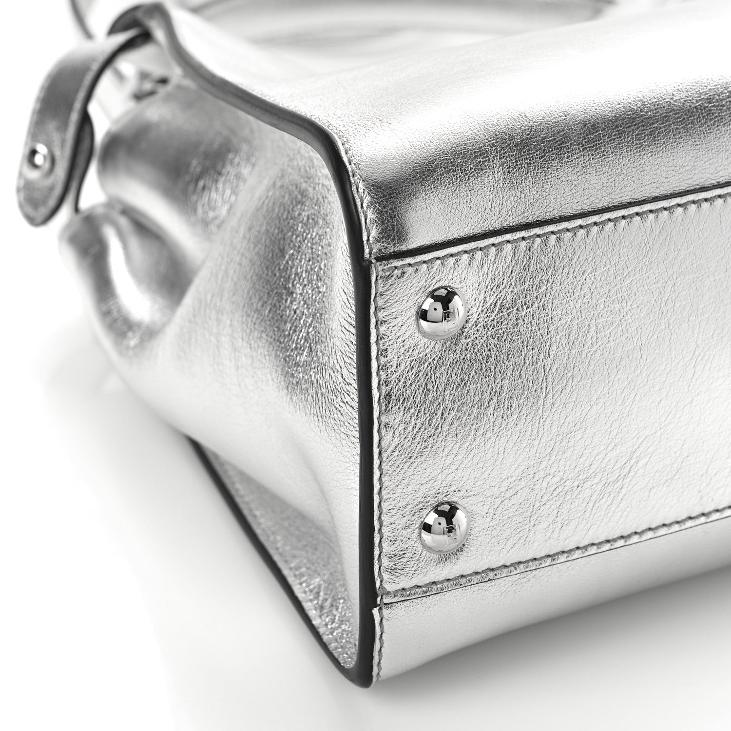 Fendi Vitello Catalan Mirror Medium Peekaboo Iconic Satchel Argento 7 of 8