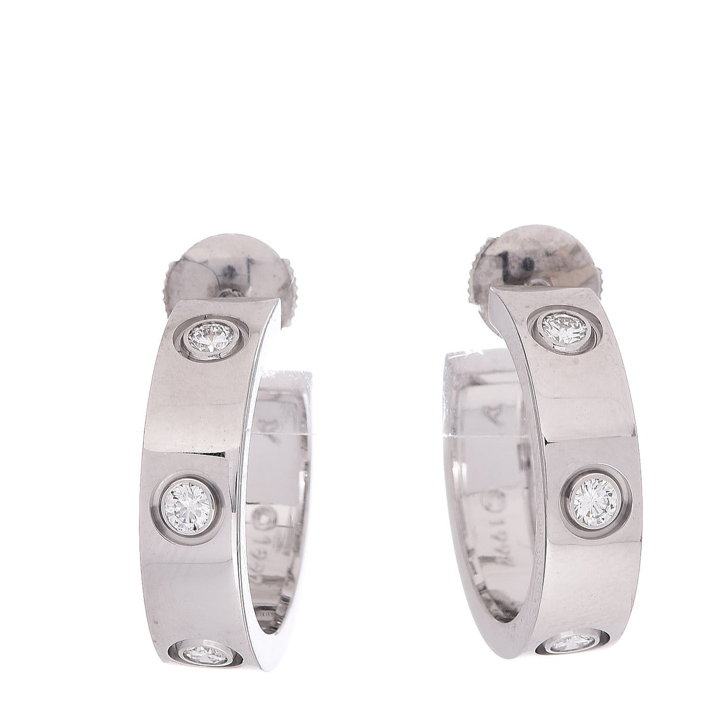 18K White Gold 6 Diamond 5.5mm LOVE Hoop Earrings