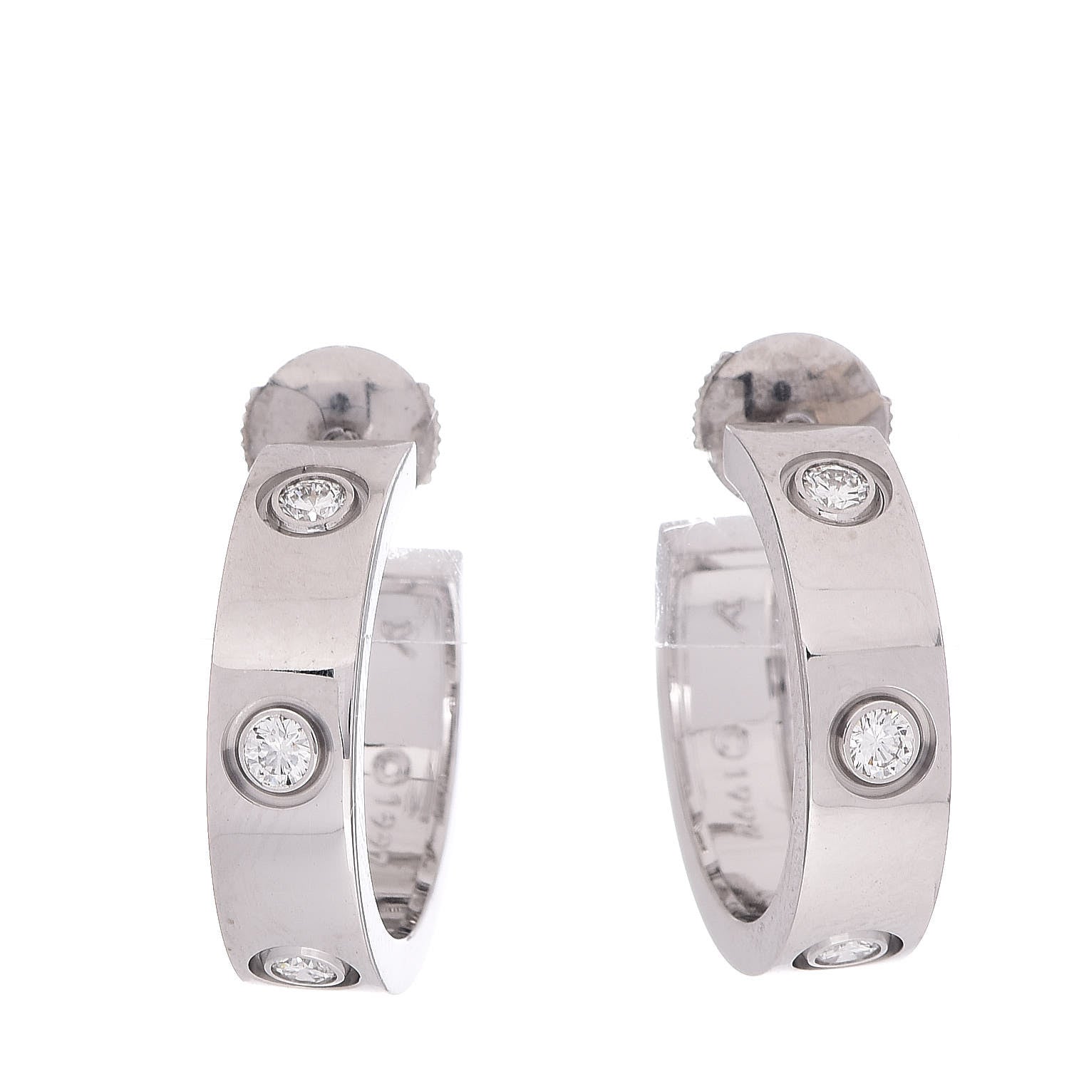 Cartier 18K White Gold 6 Diamond 5.5mm LOVE Hoop Earrings 1 of 7