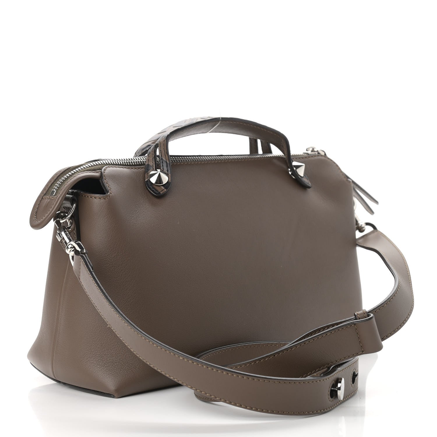 Fendi Vitello Dolce Bi-Color FF 1974 Embossed Medium By The Way Boston Bag Maya Black 2 of 10