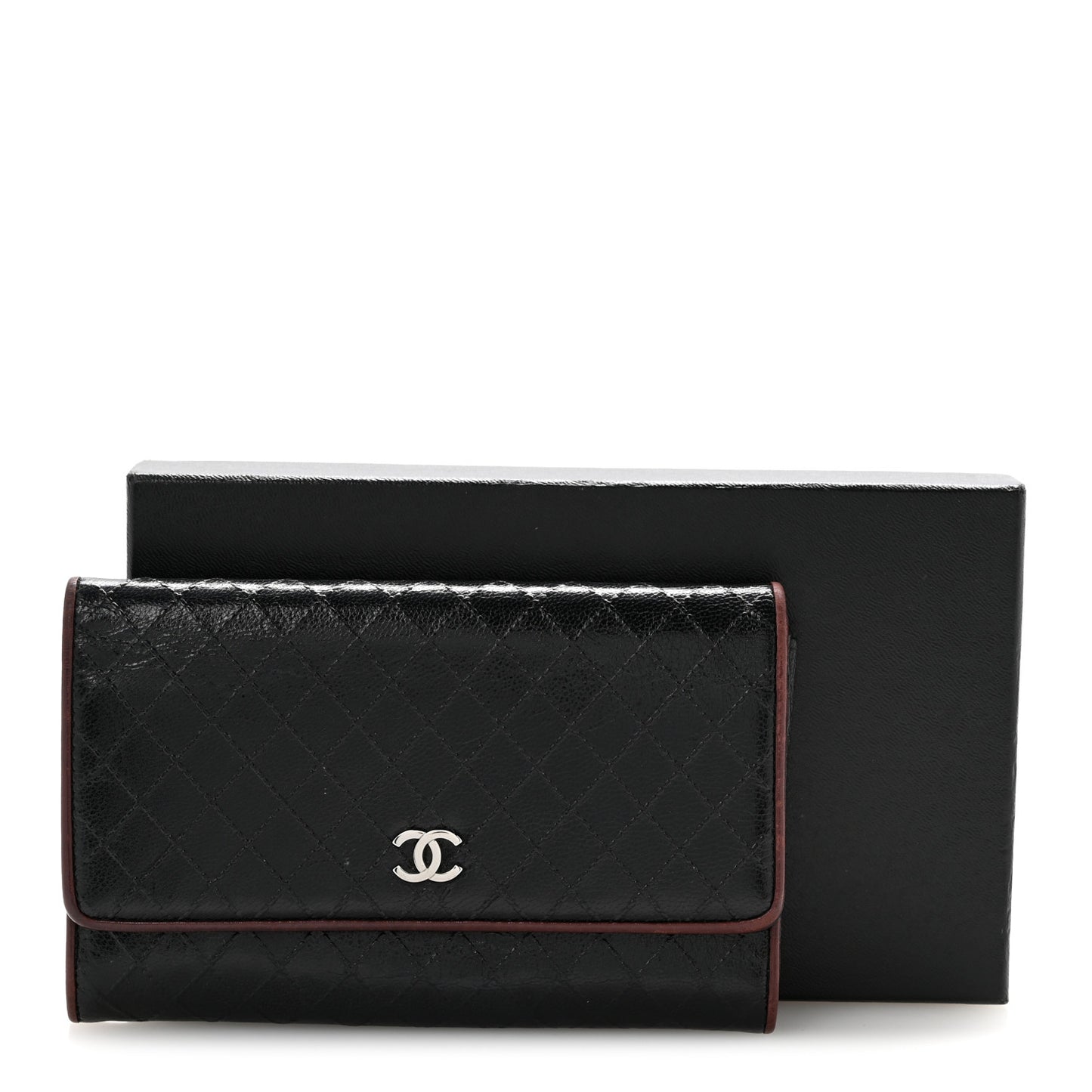 Calfskin Diamond Stitched Flap Wallet Black