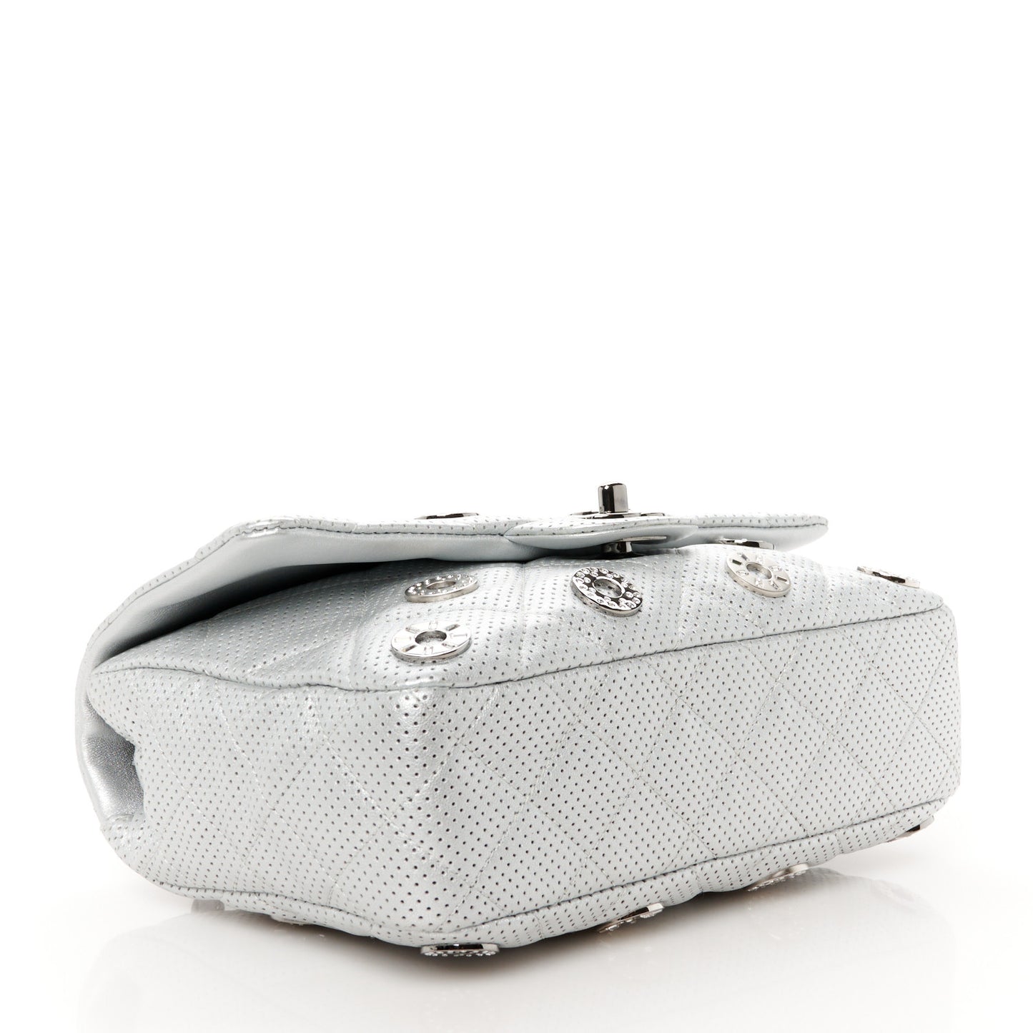 Perforated Metallic Lambskin Small CC Medals Flap Silver