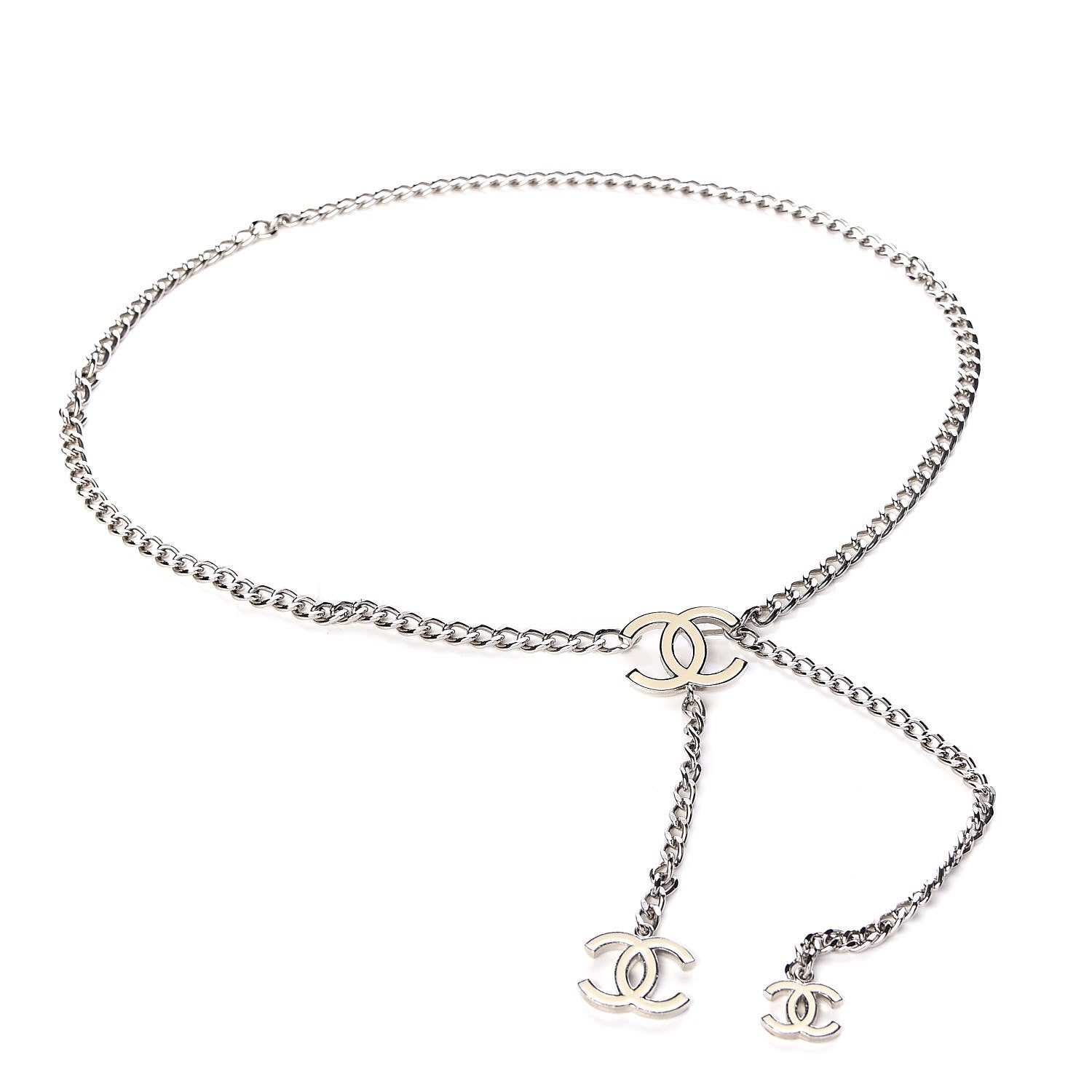 Chanel Enamel CC Ceinture Fantai Adjustable Belt Silver White 1 of 5