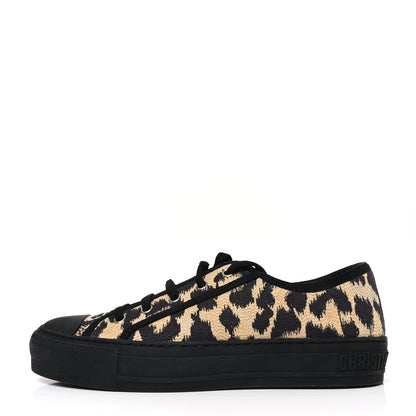 Christian Dior Canvas Leopard Print Embroidered Womens Walk'N'Dior Low Top Sneakers 38 Natural 1 of 8