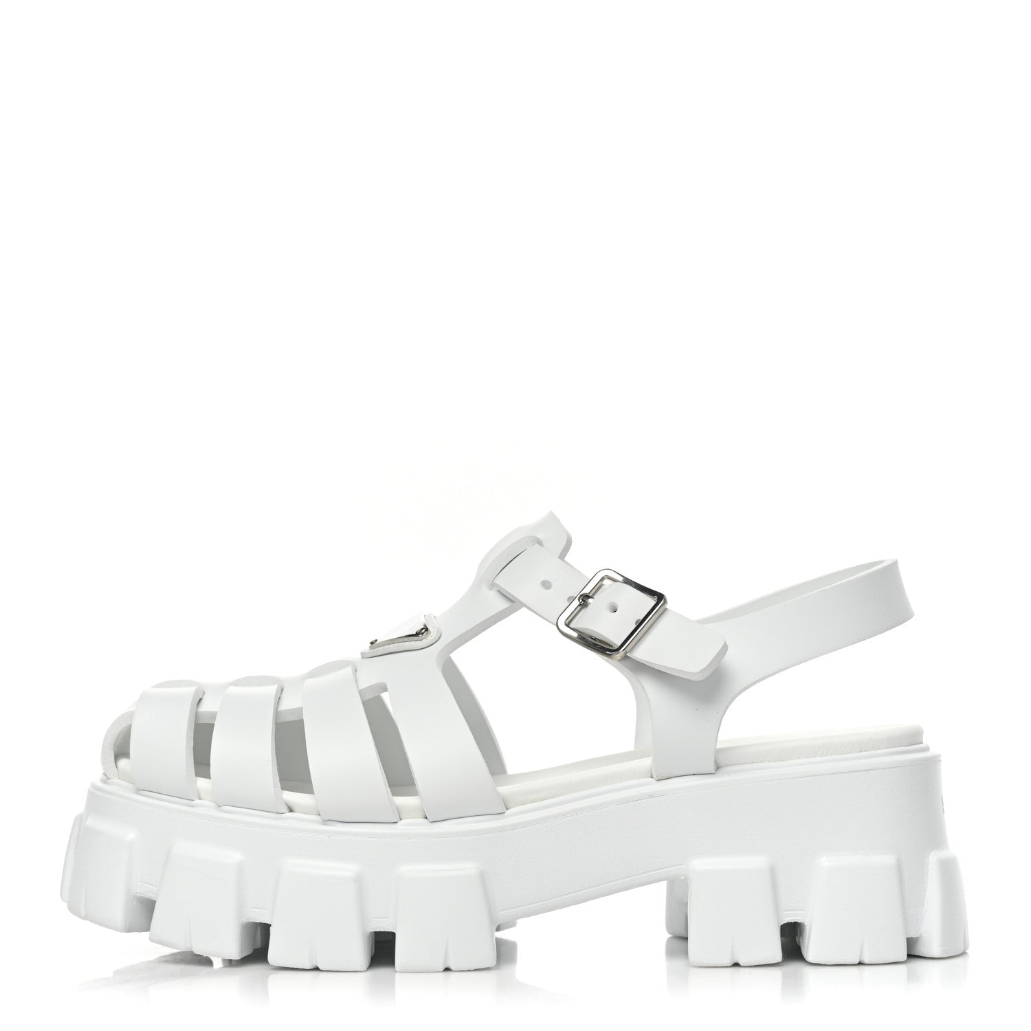 Prada Foam Rubber Metal Triangle Logo Monolith 55mm Cage Sandals 40 White 1 of 10