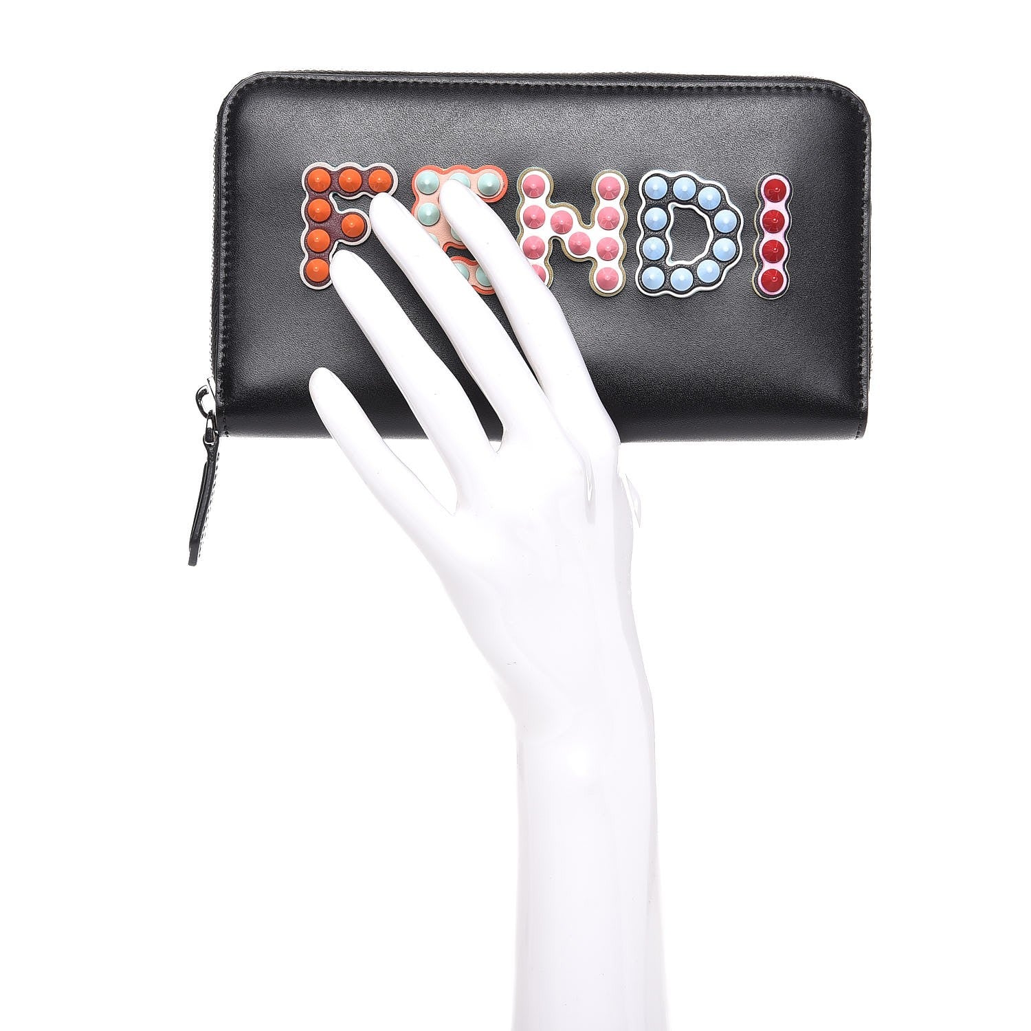 Fendi Vitello Liberty Fun Fair Studded Zip Around Wallet Black Multicolor 2 of 9