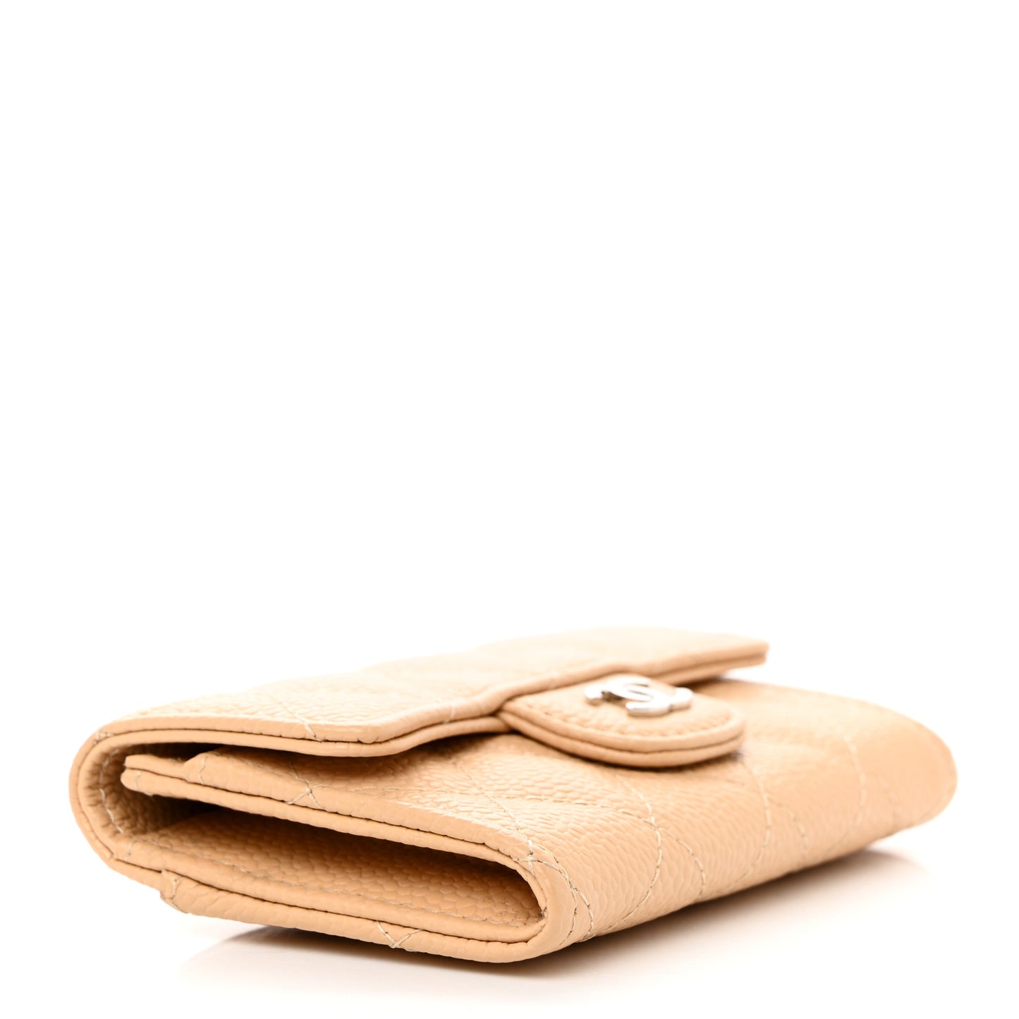 Caviar Quilted Flap Card Holder Wallet Beige