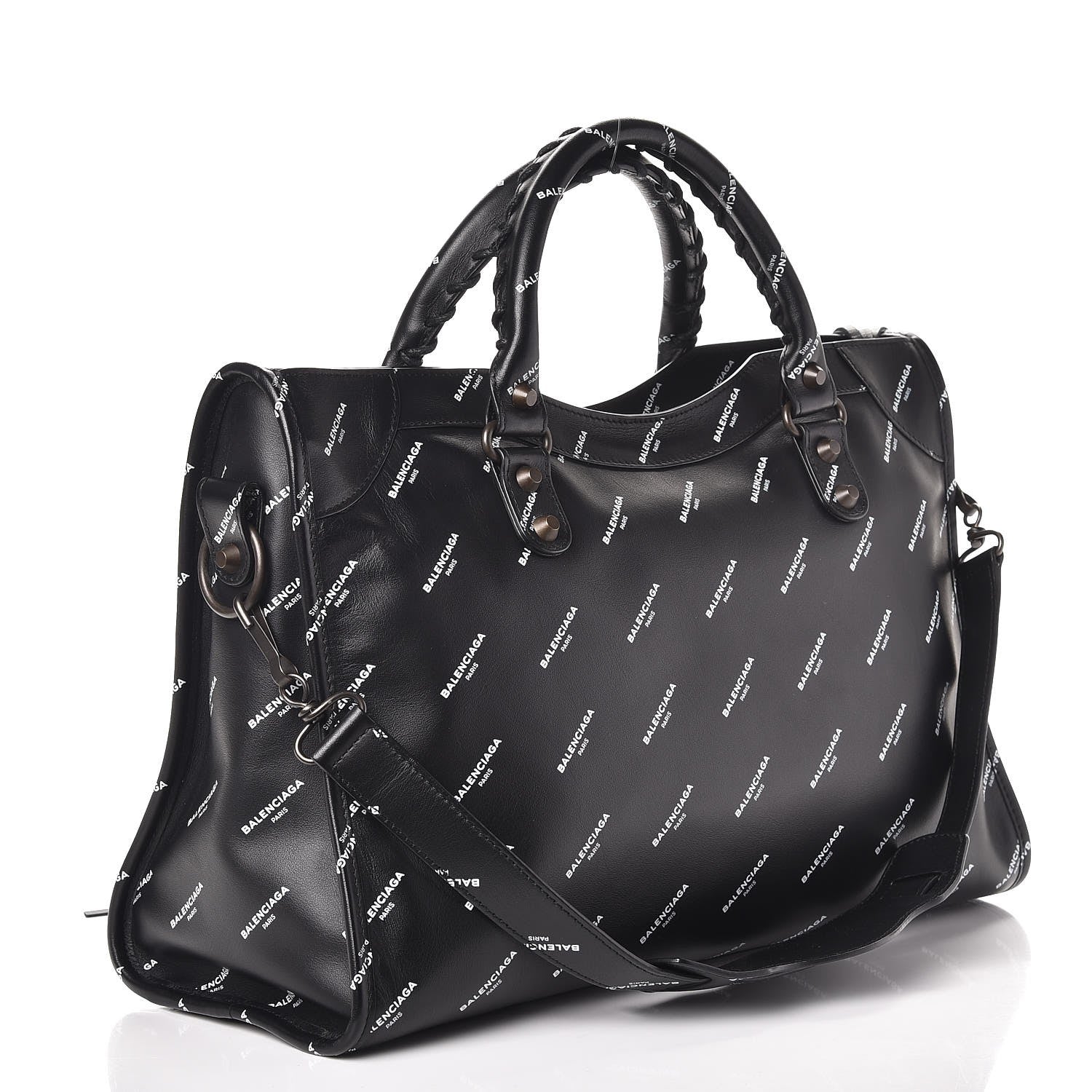 Balenciaga Veau Allover Logo Classic Hardware City Black White 4 of 8