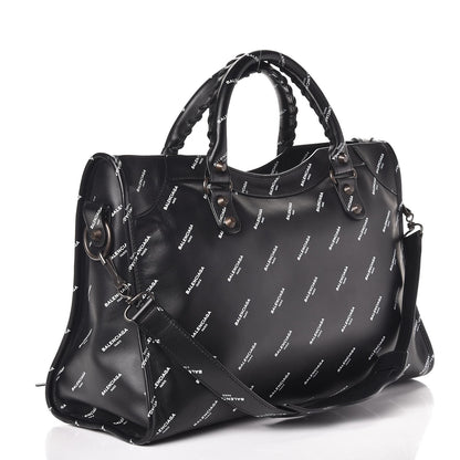 Balenciaga Veau Allover Logo Classic Hardware City Black White 4 of 8