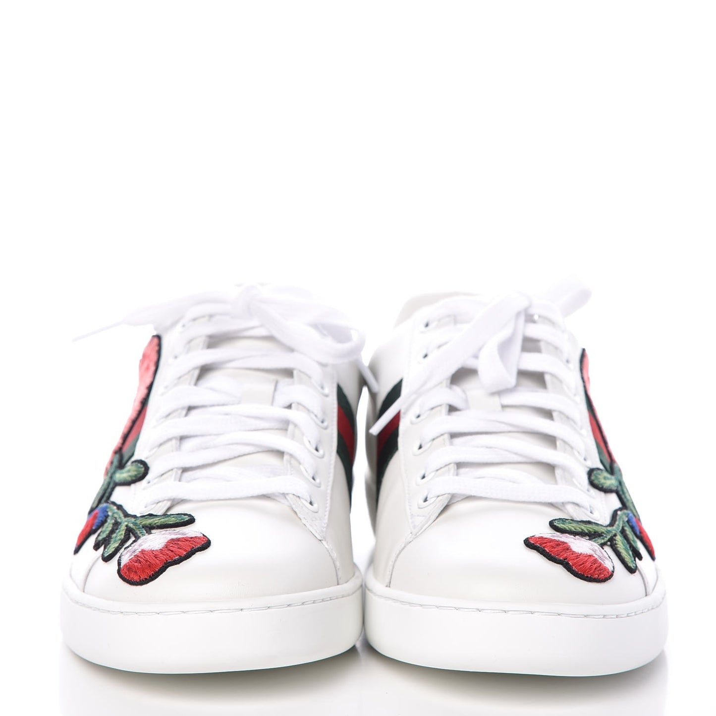 Calfskin Web Floral Embroidered Ace Sneakers 39.5 White
