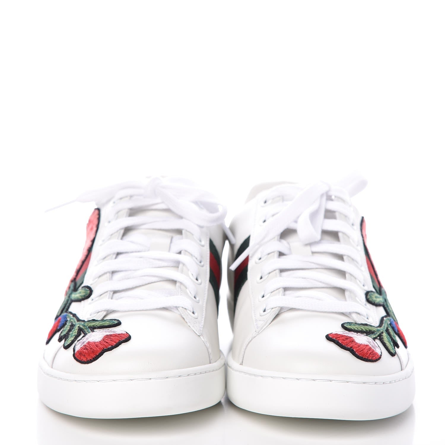 Gucci Calfskin Web Floral Embroidered Ace Sneakers 39.5 White 2 of 10