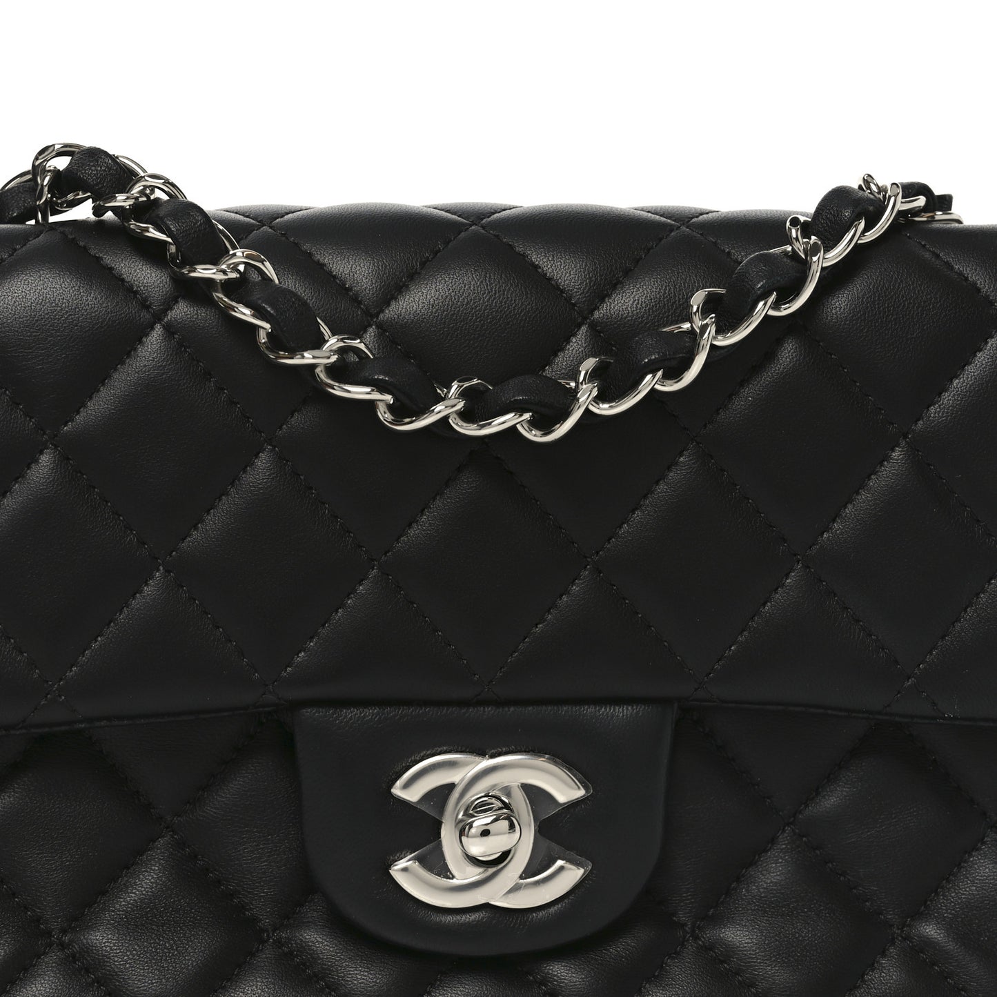 Lambskin Quilted Mini Rectangular Flap Black