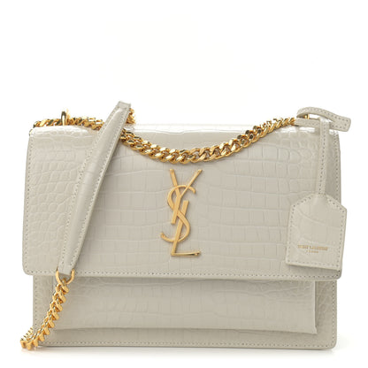 Saint Laurent Calfskin Crocodile Embossed Medium Monogram Sunset Blanc Vintage 1 of 11