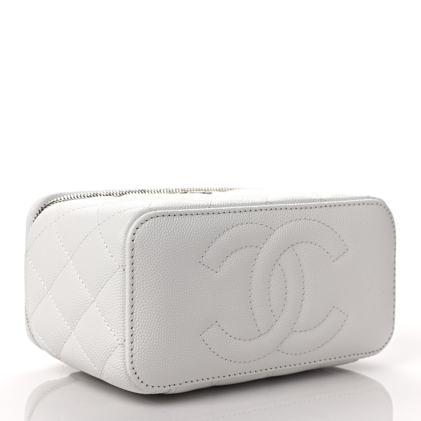 Caviar Quilted Small Vanity Case With Chain White