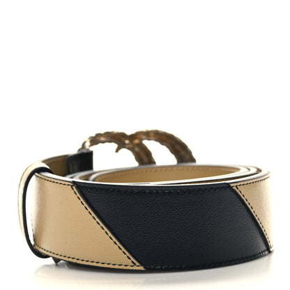 Gucci Calfskin Striped Textured Double G 50mm Belt 90 36 Black Beige 2 of 5