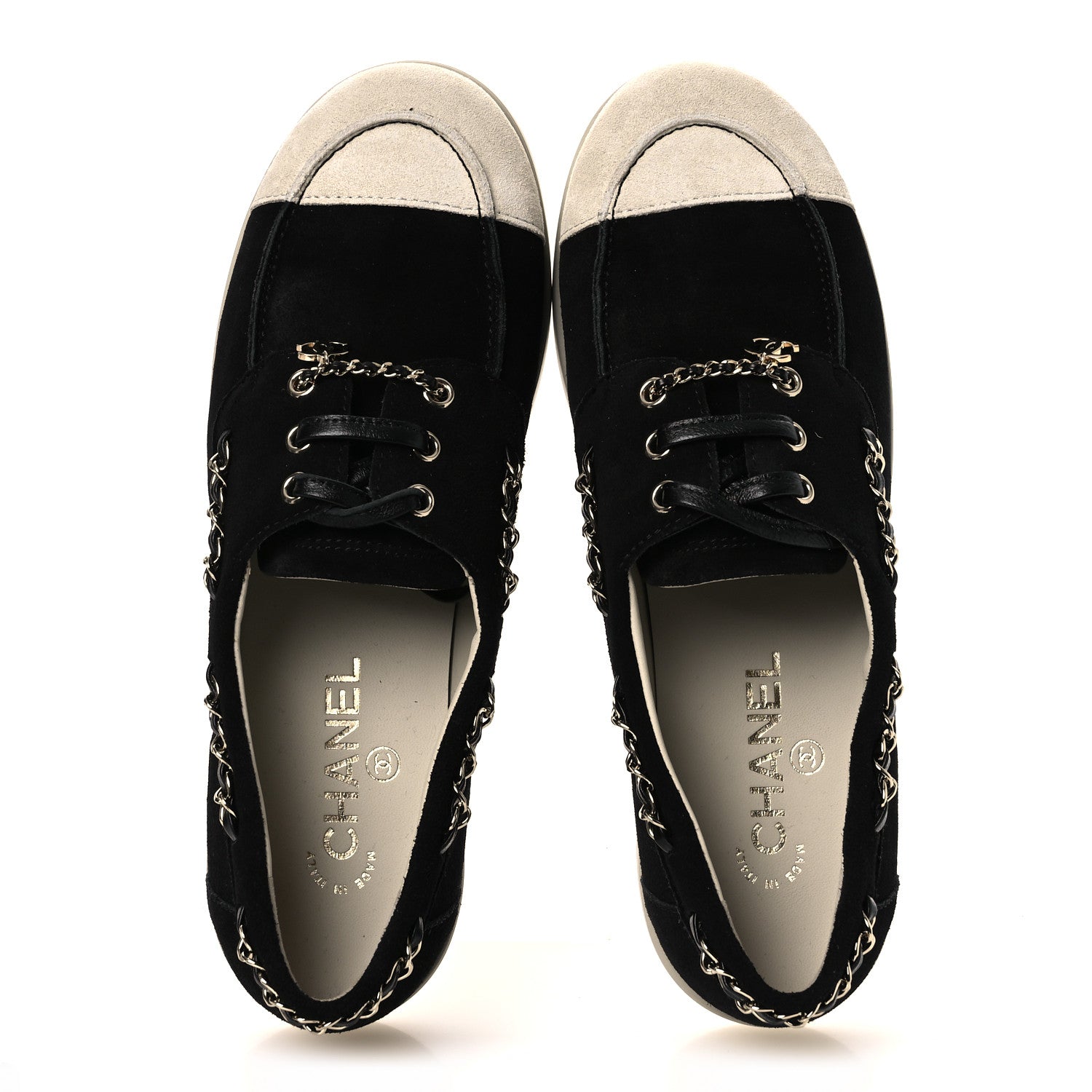 Chanel Suede Calfskin CC Chain Loafers 38.5 Black Light Gray 2 of 11