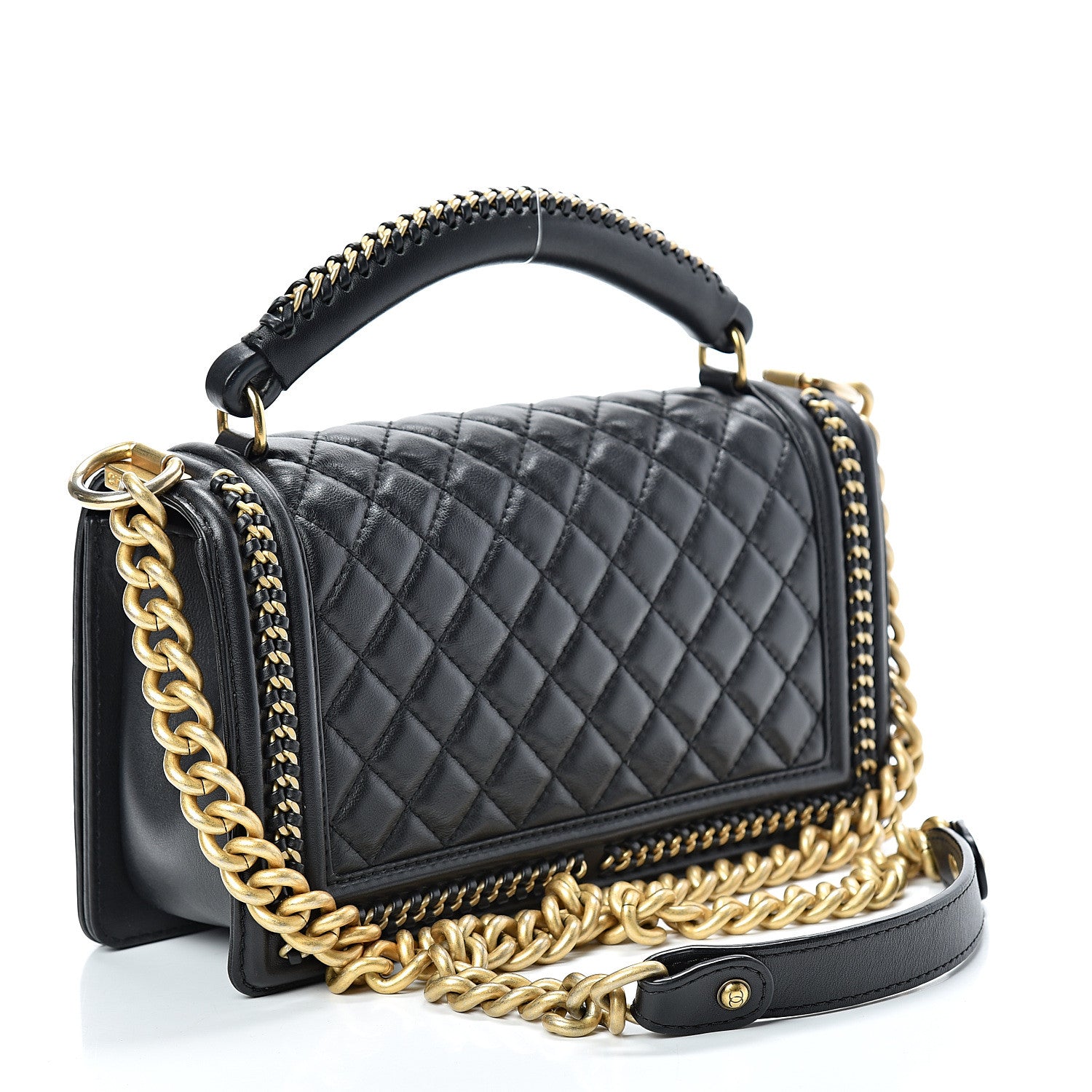 Chanel Calfskin Quilted Medium Boy Top Handle Flap Black 2 of 15