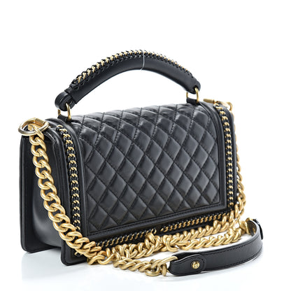 Chanel Calfskin Quilted Medium Boy Top Handle Flap Black 2 of 15