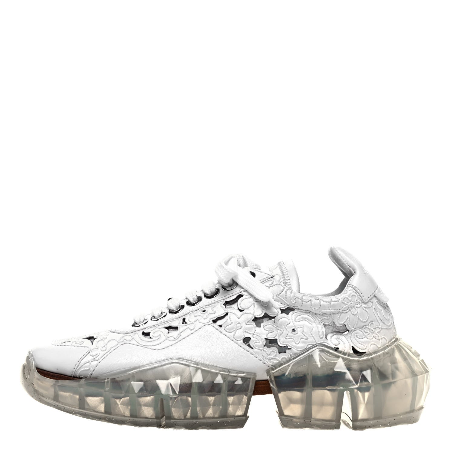 Jimmy Choo Calfskin Womens Cut Out Embroidered Diamond Low Top Sneaker 38 White 1 of 7