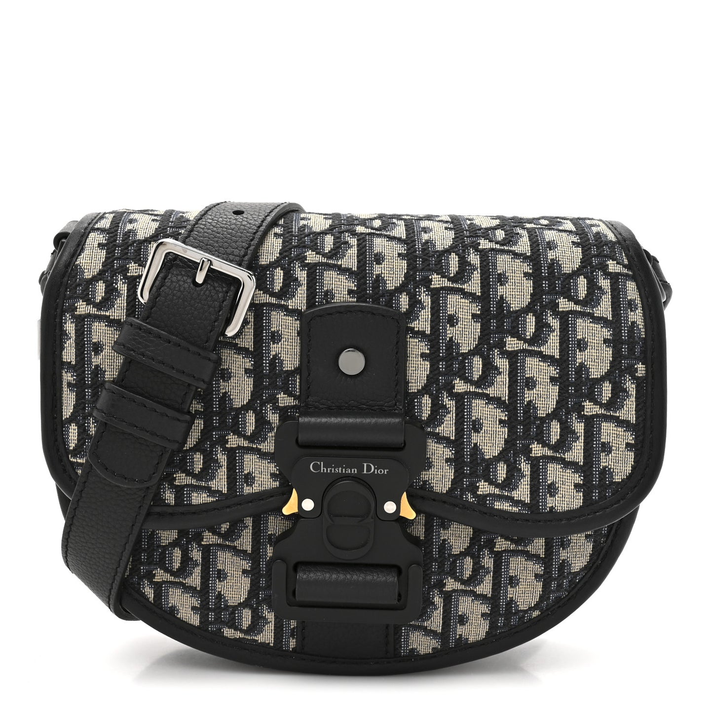 Oblique Grained Calfskin Mini Gallop Bag With Strap Black Beige