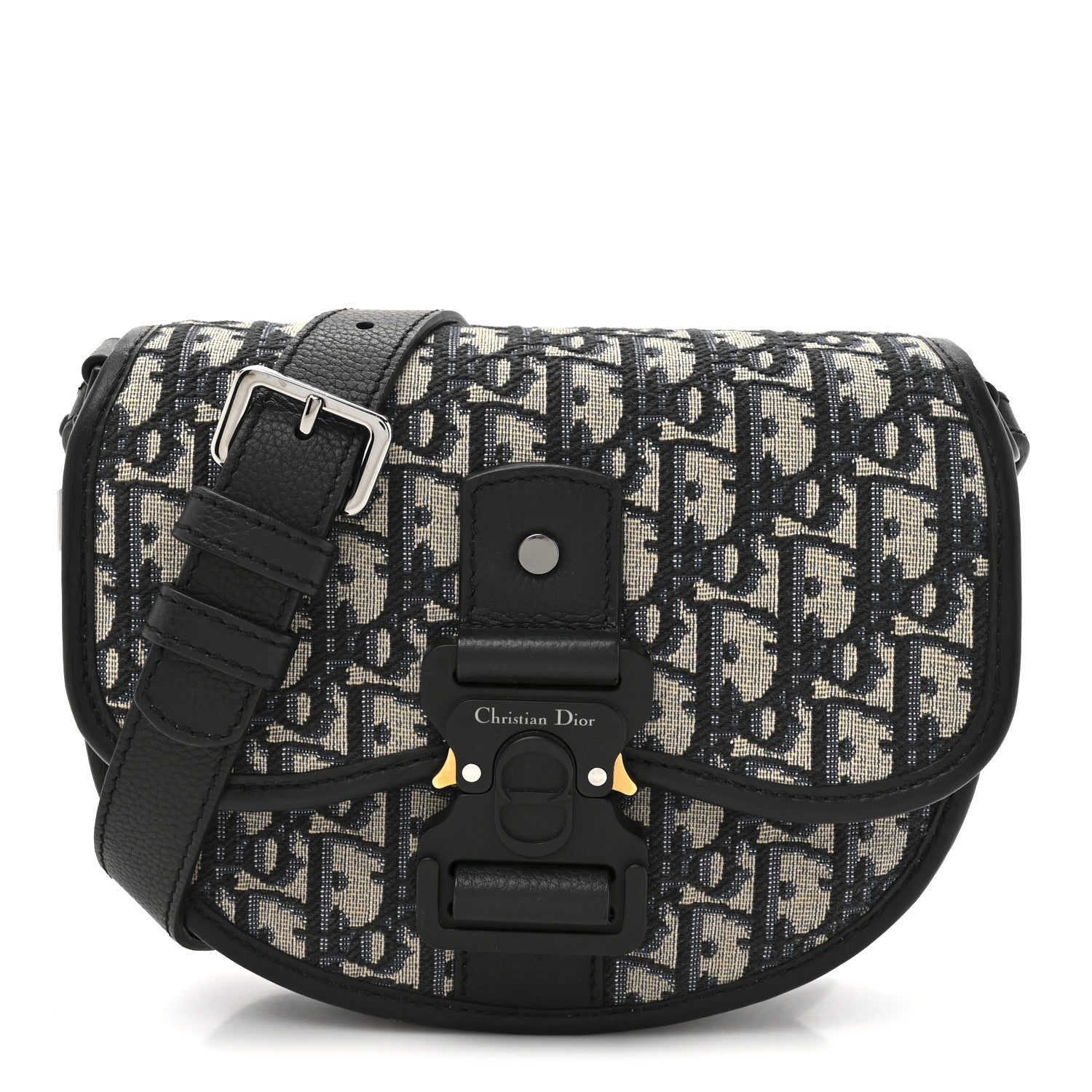 Christian Dior Oblique Grained Calfskin Mini Gallop Bag With Strap Black Beige 1 of 10