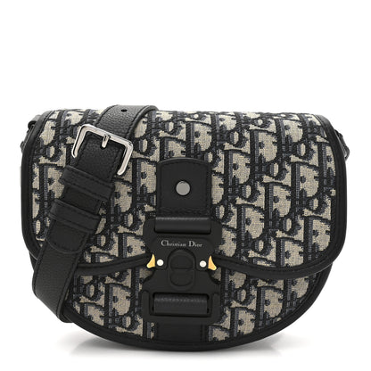 Christian Dior Oblique Grained Calfskin Mini Gallop Bag With Strap Black Beige 1 of 10