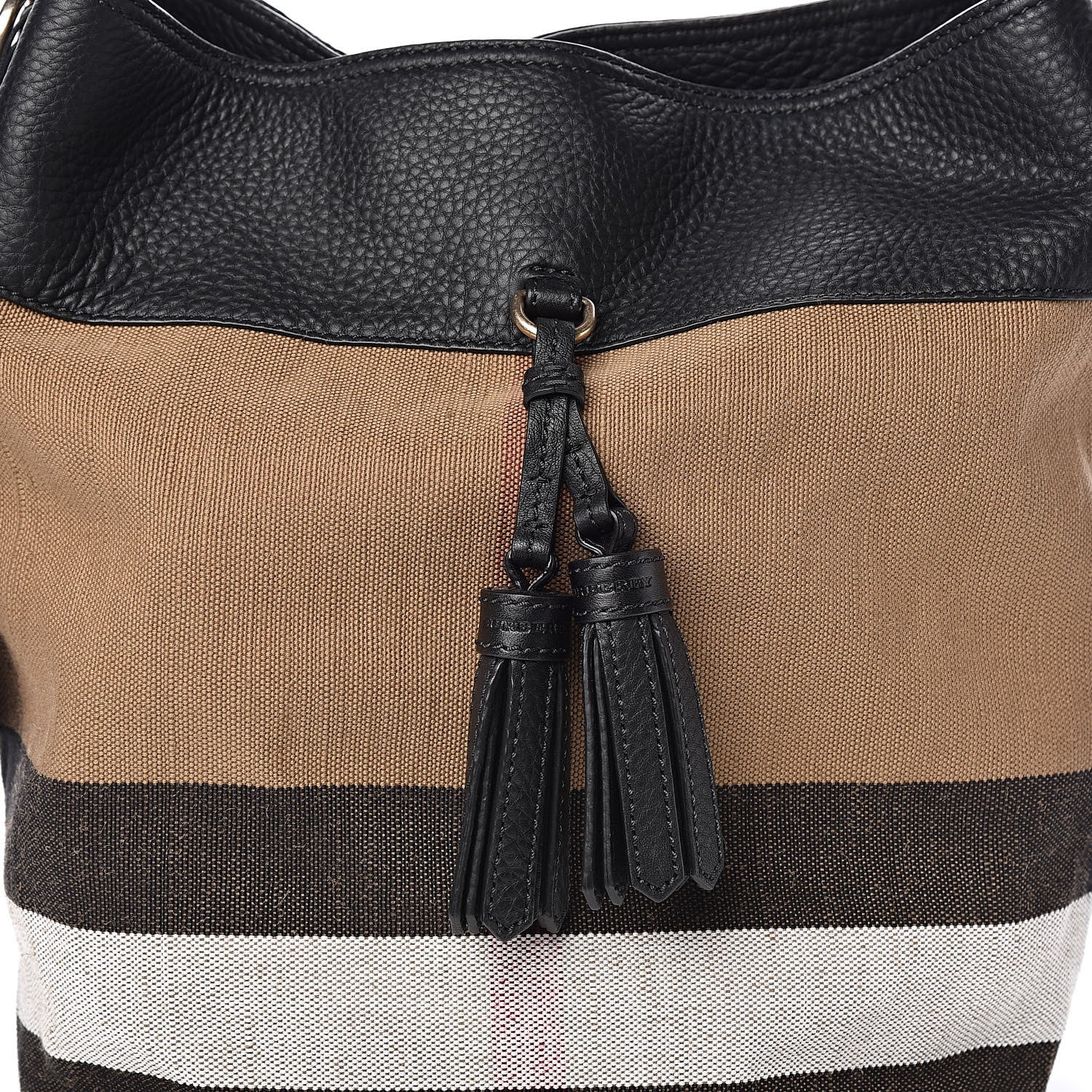 Burberry Grainy Calfskin Canvas Mega Check Medium Ashby Tassel Hobo Black 10 of 10