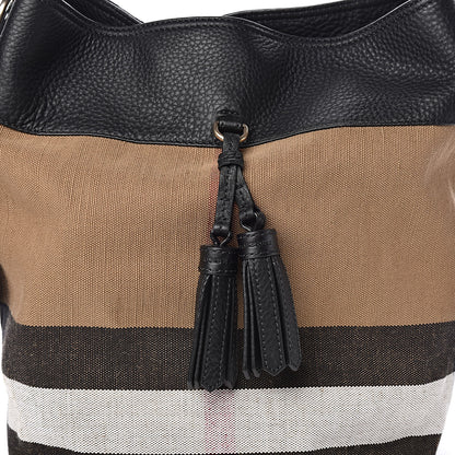Burberry Grainy Calfskin Canvas Mega Check Medium Ashby Tassel Hobo Black 10 of 10