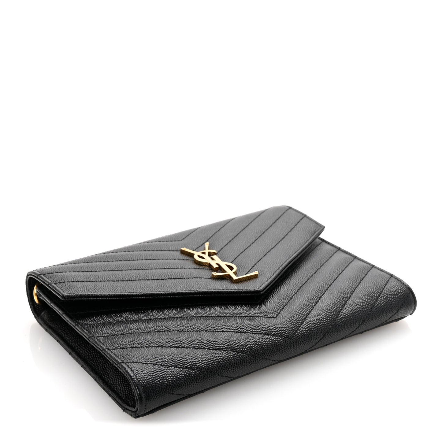 Grain De Poudre Matelasse Chevron Monogram Envelope Clutch Black