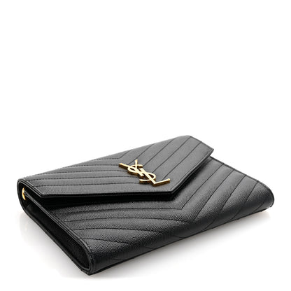 Saint Laurent Grain De Poudre Matelasse Chevron Monogram Envelope Clutch Black 4 of 8