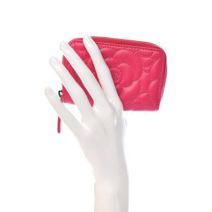 Chanel Lambskin Camellia Embossed Zip Coin Purse Pink 2 of 8