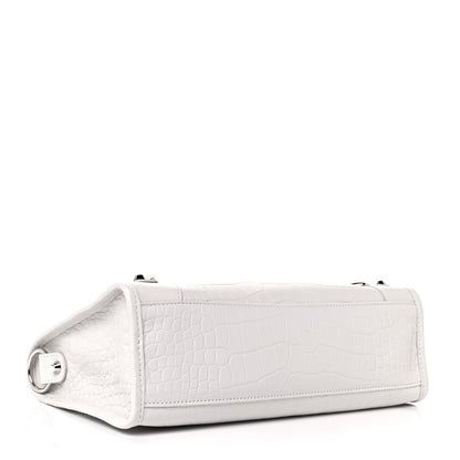 Balenciaga Matte Supple Lambskin Crocodile Embossed Classic Silver Hardware S City White 4 of 10