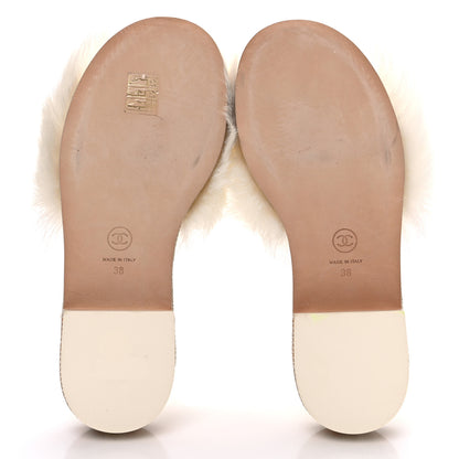 Chanel Shearling Lambskin CC Mules Sandal 38 White Black 7 of 10