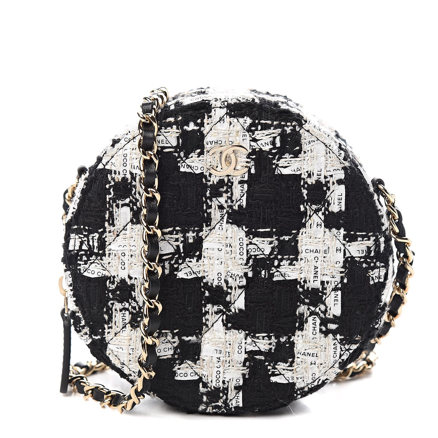 Chanel Tweed Round Clutch With Chain Black White 1 of 11