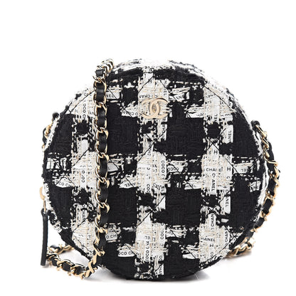 Chanel Tweed Round Clutch With Chain Black White 1 of 11