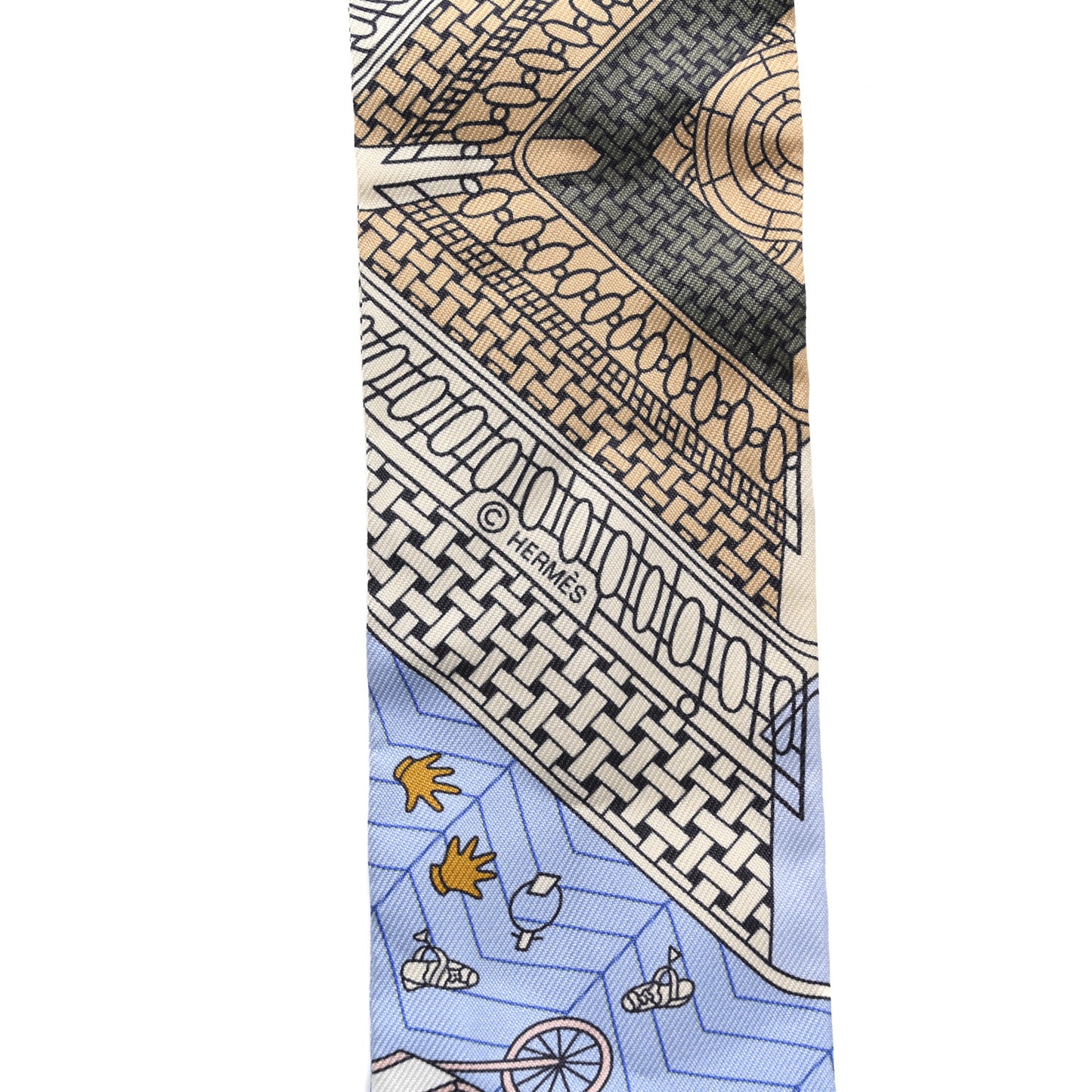 Silk Objets De Curiosite Twilly Bleu Beige Rose Poudre
