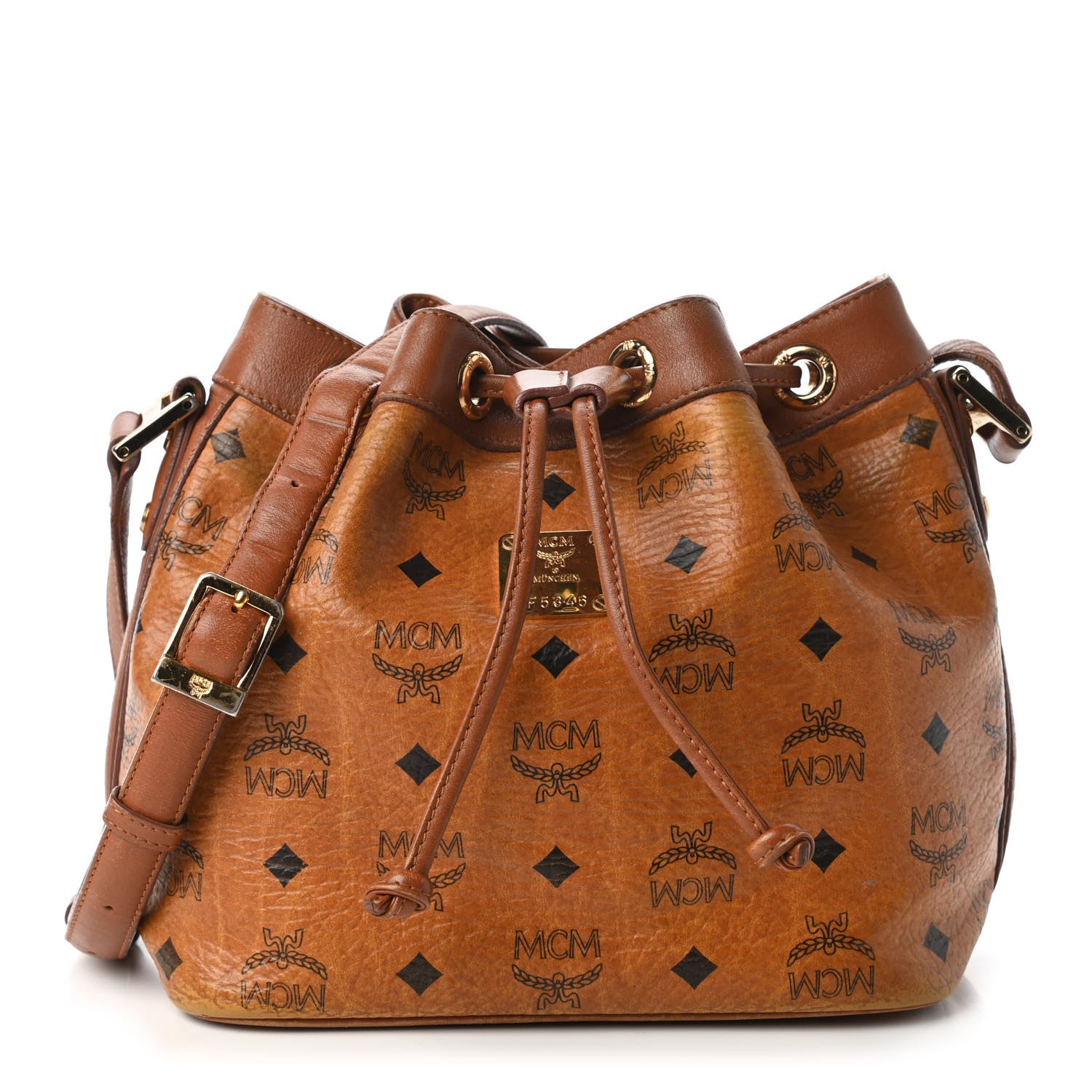 MCM Visetos Essential Drawstring Bucket Bag Cognac 1 of 11