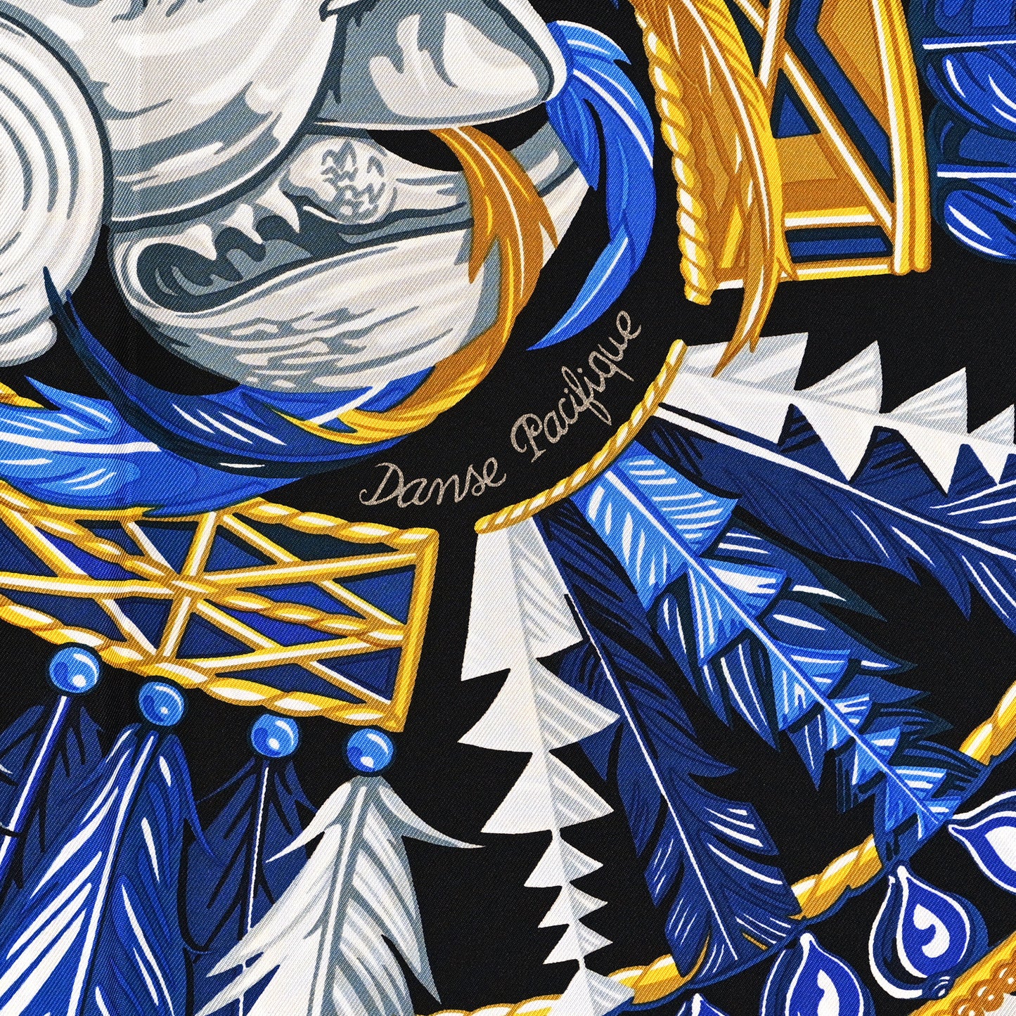 Silk Danse Pacifique Scarf 90 Black Bleu Nuit Gold