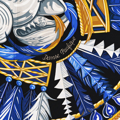 Hermes Silk Danse Pacifique Scarf 90 Black Bleu Nuit Gold 5 of 5
