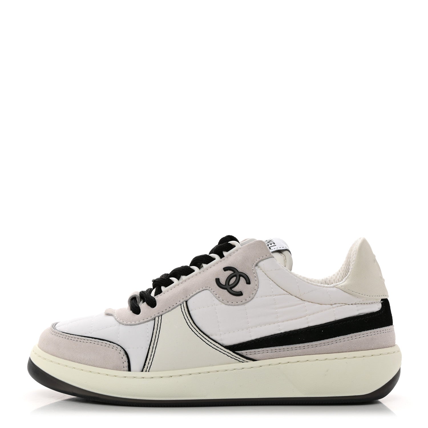 Chanel Suede Fabric Calfskin Womens CC Sneakers 36 White Light Gray 1 of 8