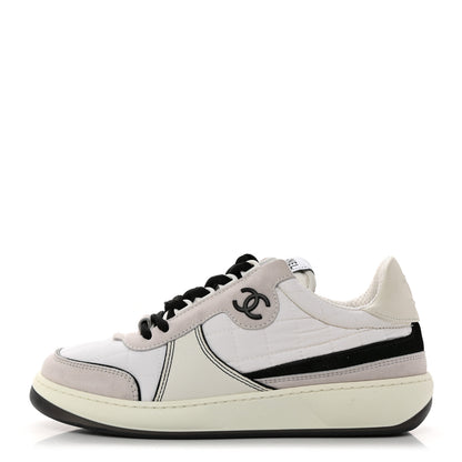 Chanel Suede Fabric Calfskin Womens CC Sneakers 36 White Light Gray 1 of 8