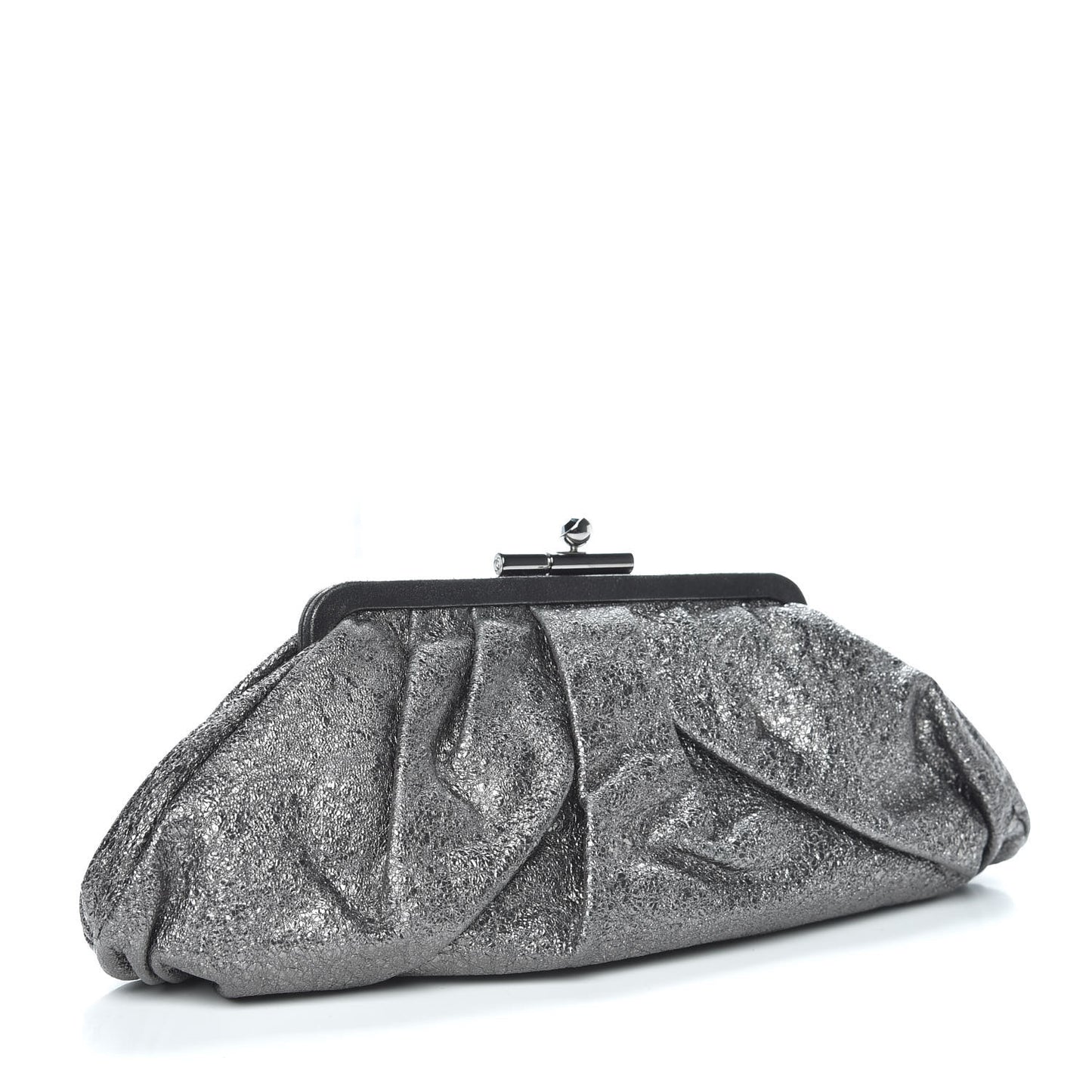 Metallic Crackled Calfskin Monte Carlo Clutch Dark Silver
