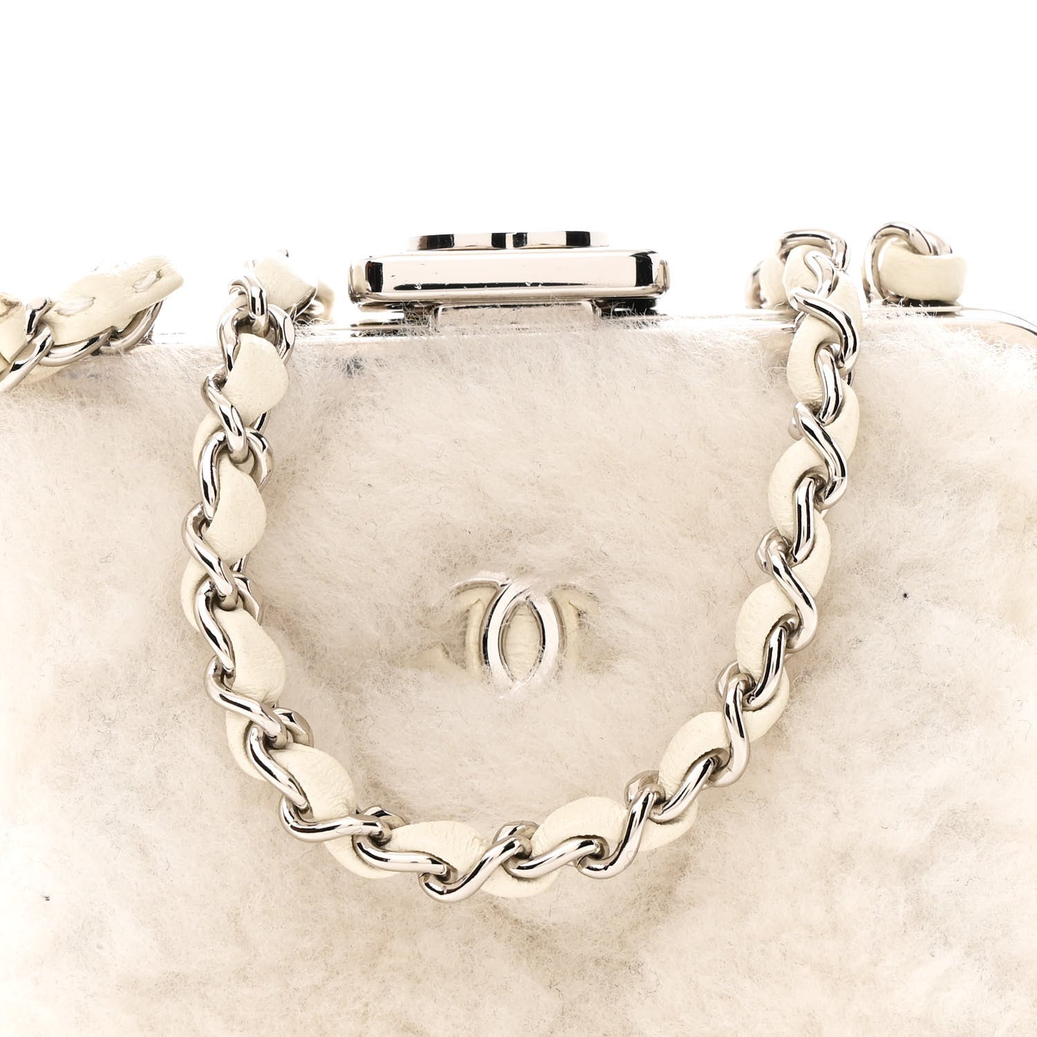 Chanel Shearling Sheepskin Lambskin Quilted Clutch With Chain White 8 of 10
