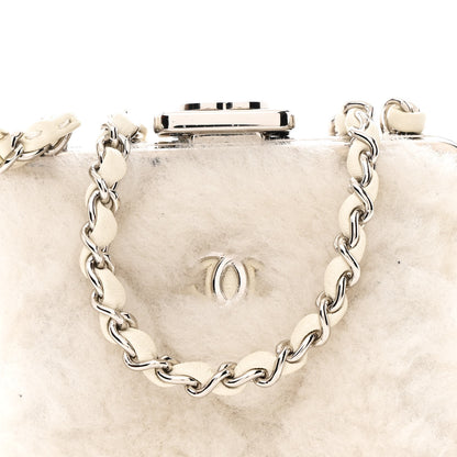 Chanel Shearling Sheepskin Lambskin Quilted Clutch With Chain White 8 of 10