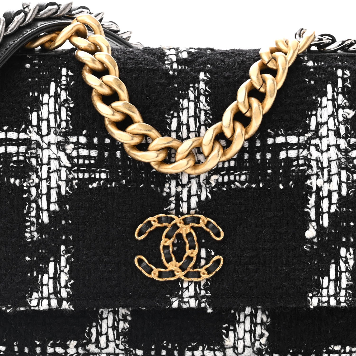Chanel Tweed Quilted Chanel 19 Wallet On Chain WOC Black White 9 of 12