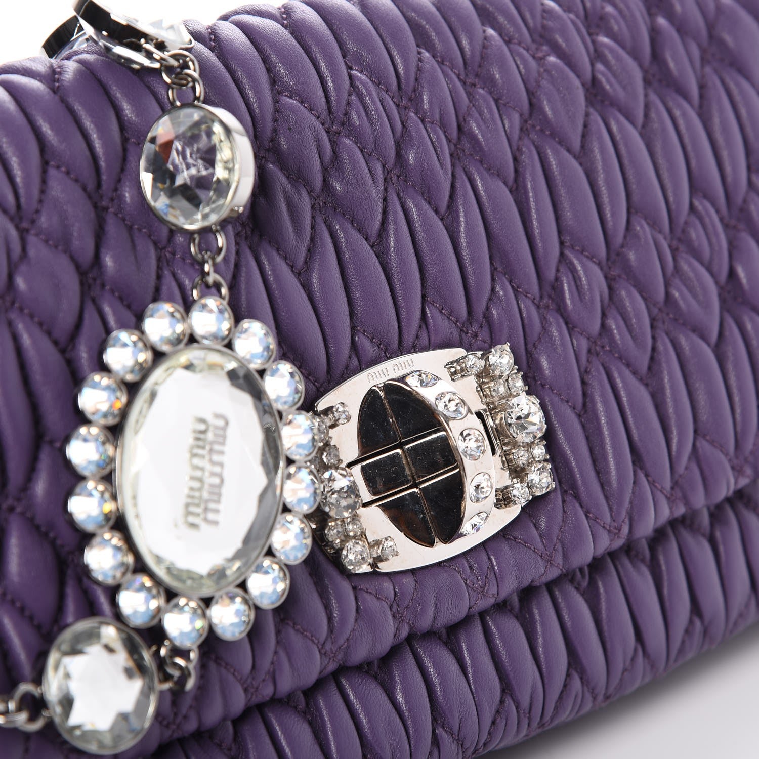 Miu Miu Nappa Matelasse Crystal Flap Clutch Viola 10 of 10