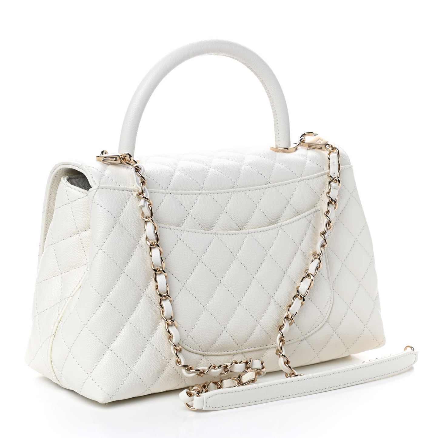 Caviar Quilted Small Coco Handle Flap White