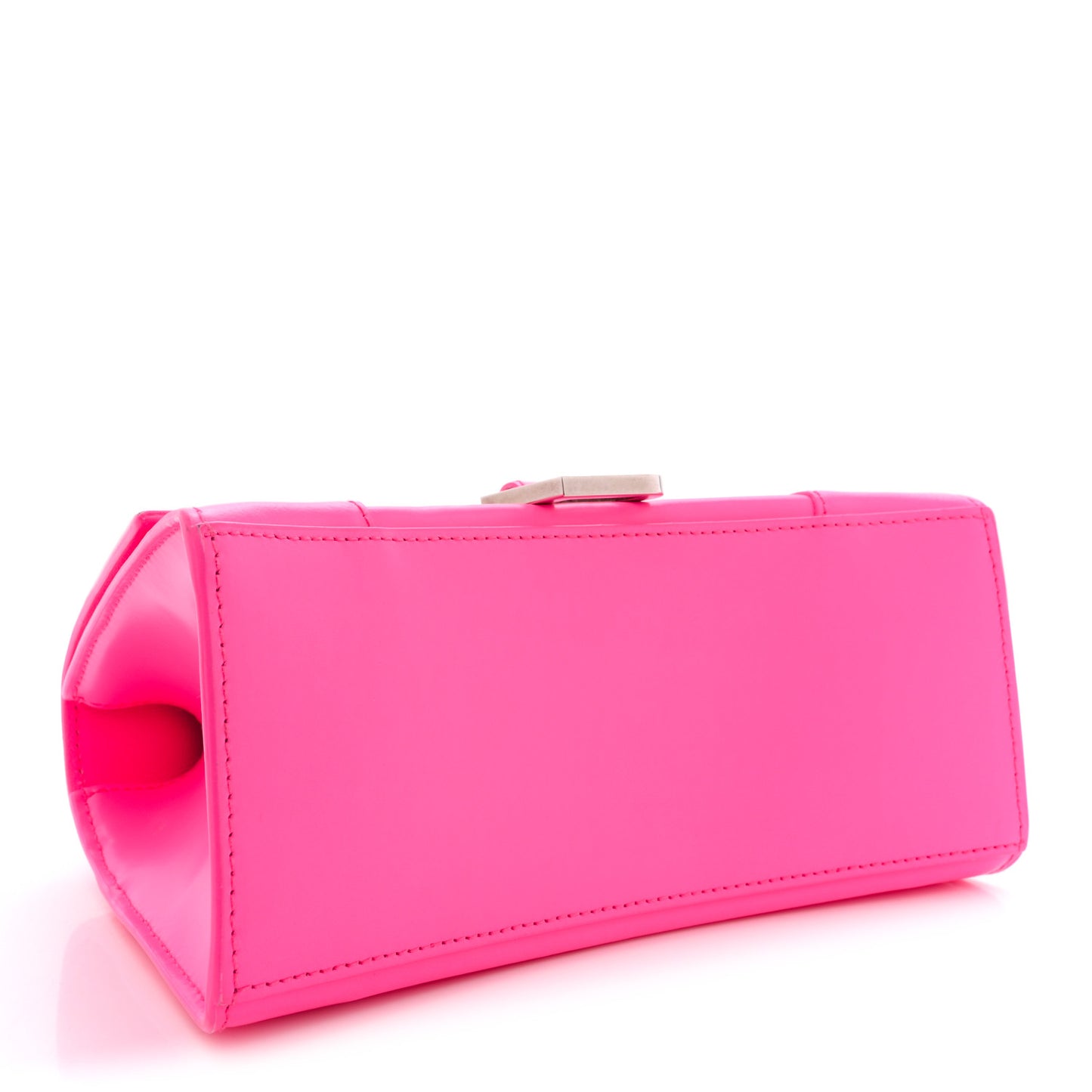 Shiny Box Calfskin Small Hourglass Top Handle Bag Acid Fuchsia