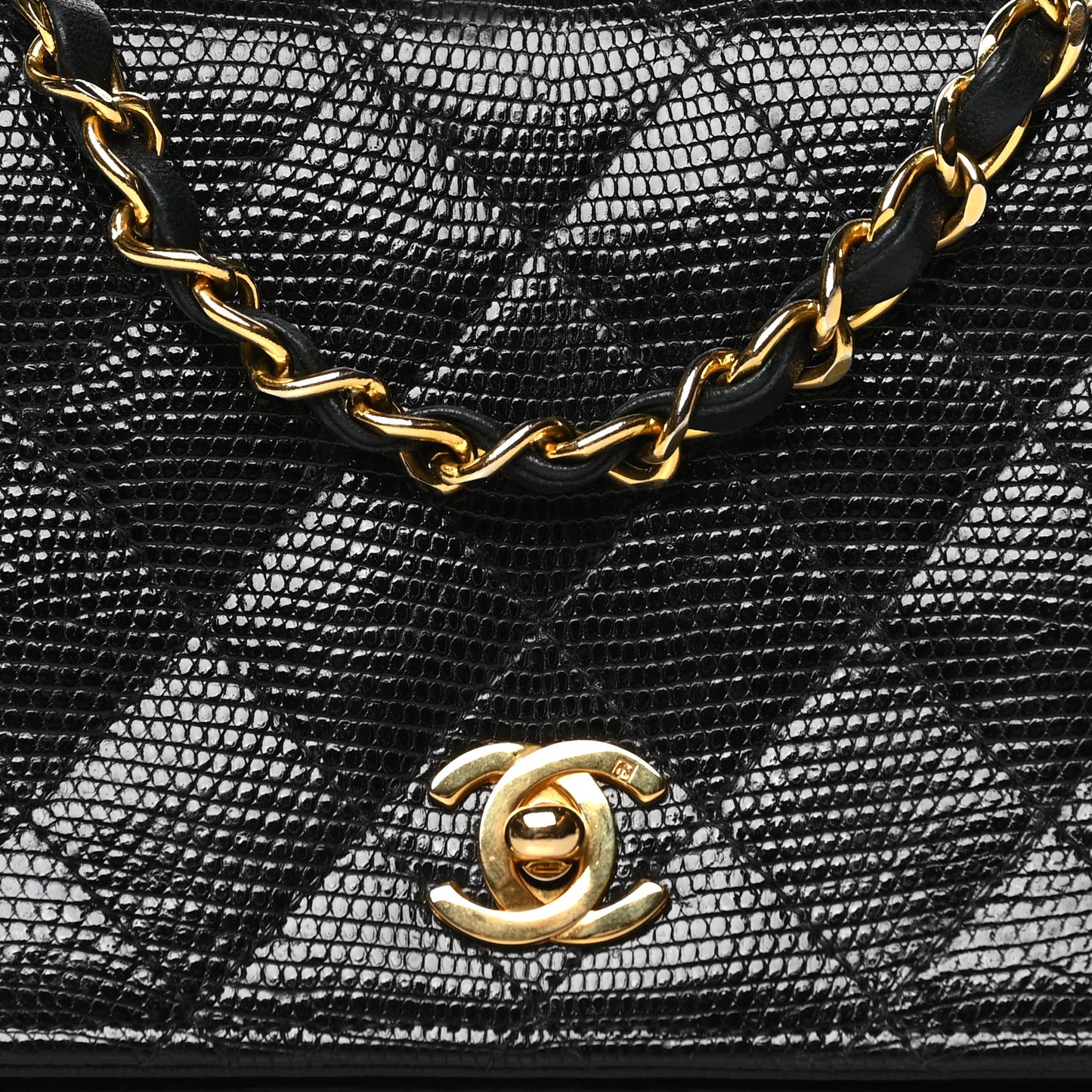 Lizard Quilted Small Single Flap Black