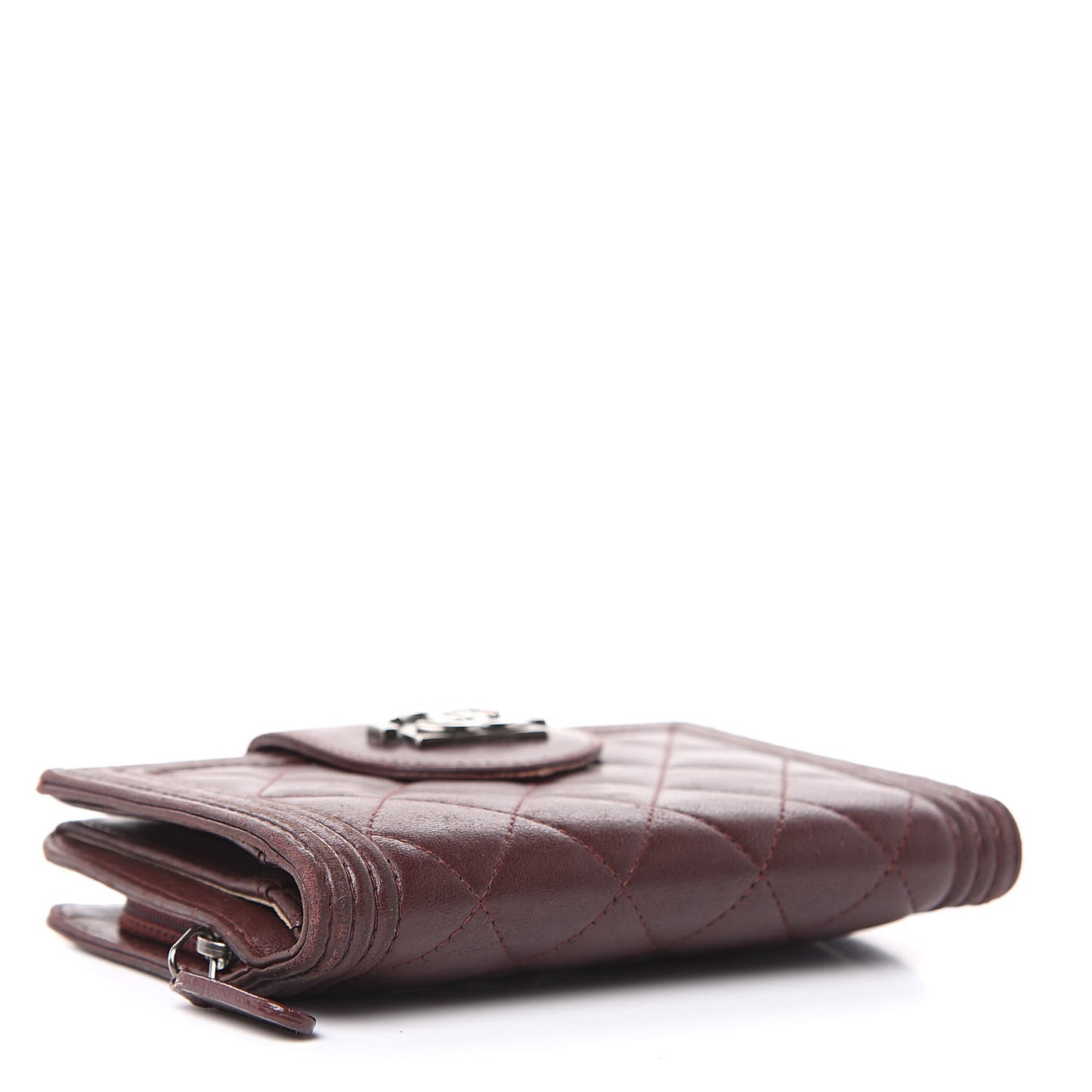 Lambskin Quilted Boy Zipped Pocket Wallet Burgundy